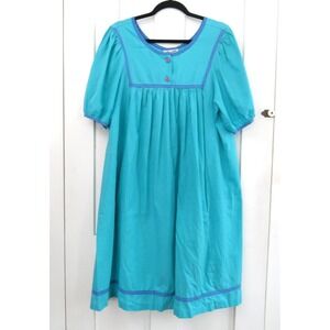 Lisanne Vintage Turquoise Muumuu Large Patio House Dress Puff Sleeve Pockets